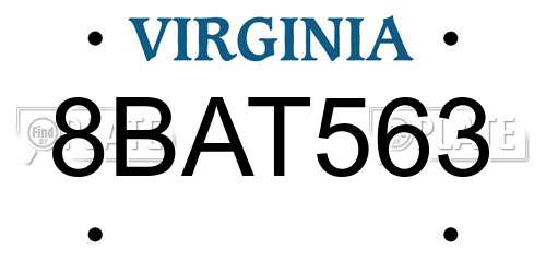 8BAT563 Virginia License Plate