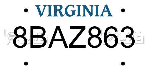 8BAZ863 Virginia License Plate