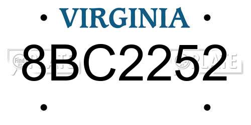 8BC2252 Virginia License Plate