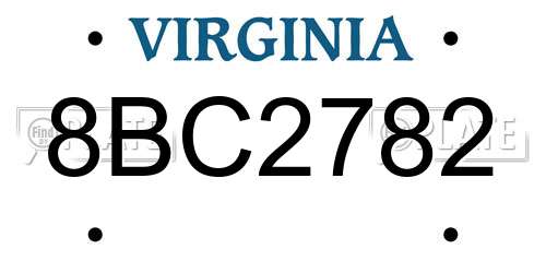 8BC2782 Virginia License Plate
