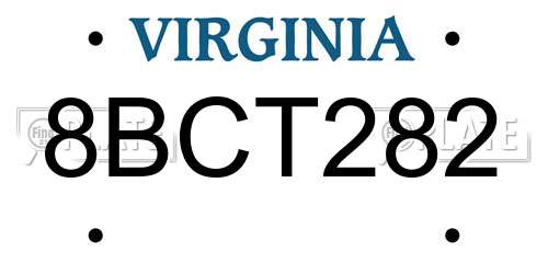 8BCT282 Virginia License Plate