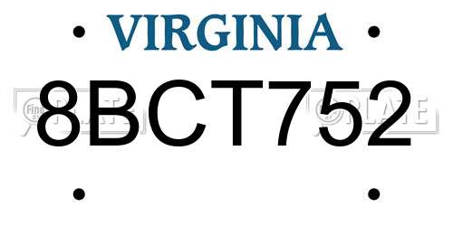 8BCT752 Virginia License Plate