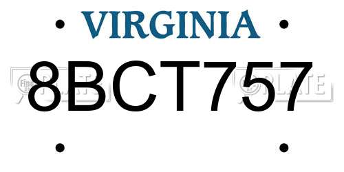 8BCT757 Virginia License Plate