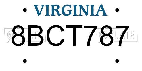 8BCT787 Virginia License Plate