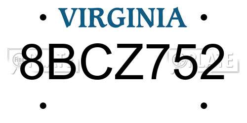 8BCZ752 Virginia License Plate