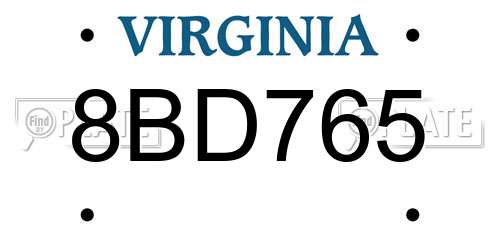 8BD765 Virginia License Plate