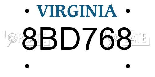 8BD768 Virginia License Plate