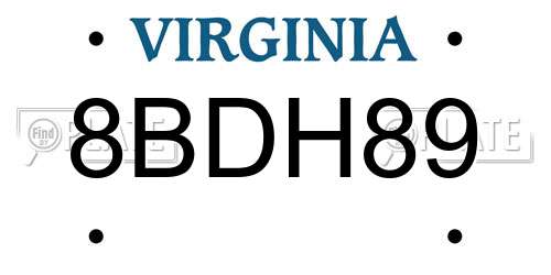 8BDH89 Virginia License Plate