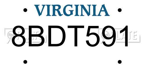 8BDT591 Virginia License Plate