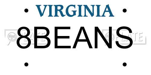 8BEANS Virginia License Plate
