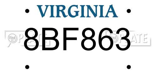 8BF863 Virginia License Plate