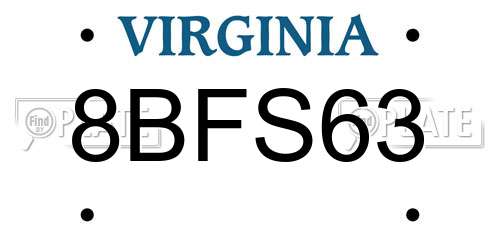 8BFS63 Virginia License Plate
