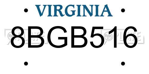 8BGB516 Virginia License Plate
