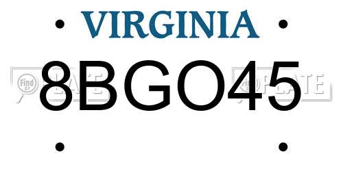 8BGO45 Virginia License Plate