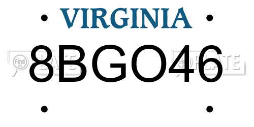 8BGO46 Virginia License Plate