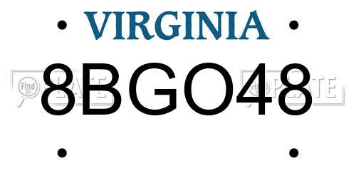 8BGO48 Virginia License Plate