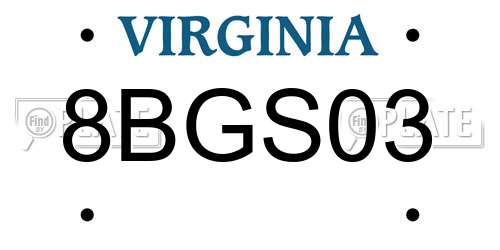8BGS03 Virginia License Plate