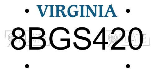 8BGS420 Virginia License Plate