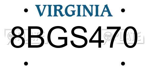 8BGS470 Virginia License Plate
