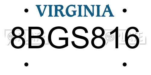 8BGS816 Virginia License Plate