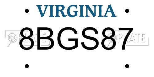 8BGS87 Virginia License Plate