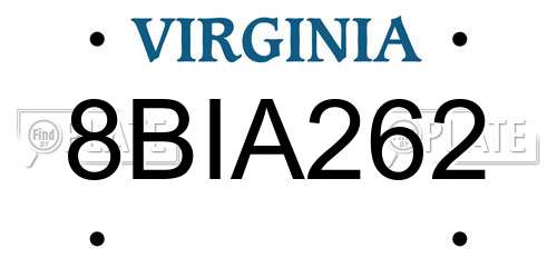 8BIA262 Virginia License Plate