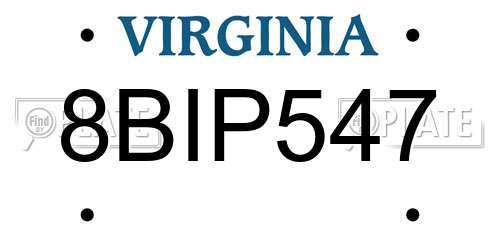 8BIP547 Virginia License Plate