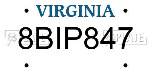 8BIP847 Virginia License Plate