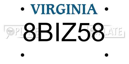 8BIZ58 Virginia License Plate
