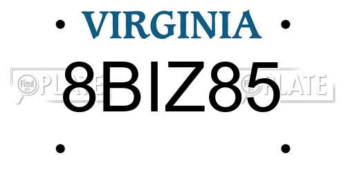 8BIZ85 Virginia License Plate