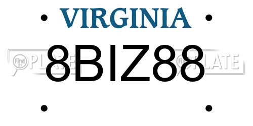 8BIZ88 Virginia License Plate