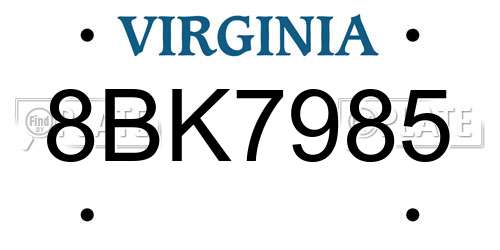 8BK7985 Virginia License Plate