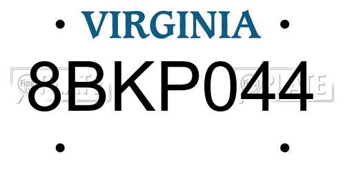 8BKP044 Virginia License Plate