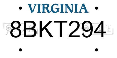 8BKT294 Virginia License Plate