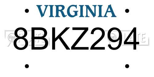 8BKZ294 Virginia License Plate