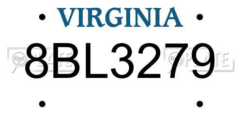 8BL3279 Virginia License Plate