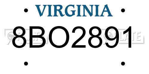 8BO2891 Virginia License Plate