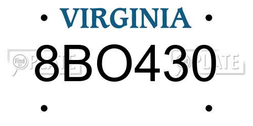 8BO430 Virginia License Plate
