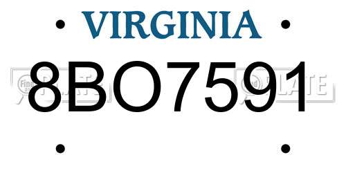 8BO7591 Virginia License Plate