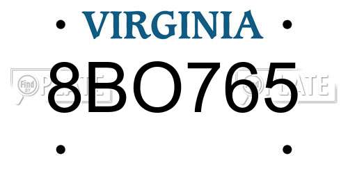8BO765 Virginia License Plate