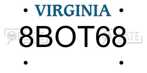 8BOT68 Virginia License Plate