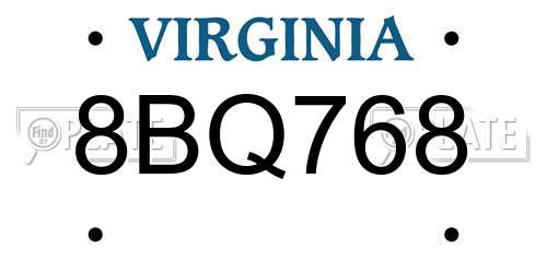 8BQ768 Virginia License Plate