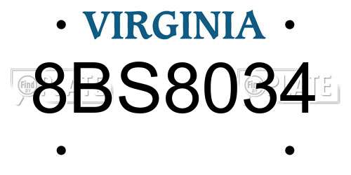 8BS8034 Virginia License Plate
