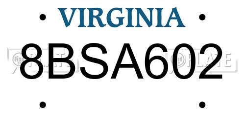 8BSA602 Virginia License Plate