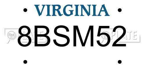 8BSM52 Virginia License Plate