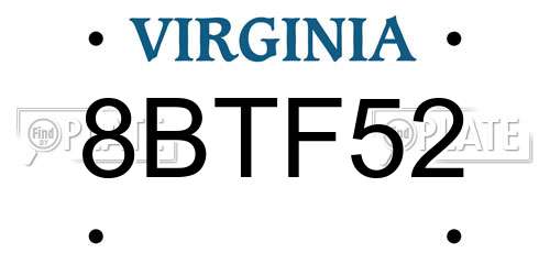 8BTF52 Virginia License Plate