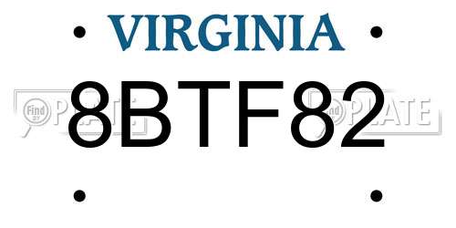 8BTF82 Virginia License Plate