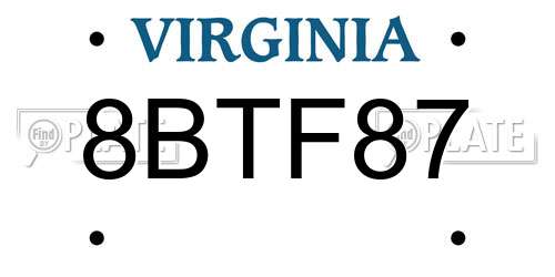 8BTF87 Virginia License Plate
