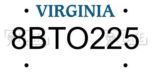 8BTO225 Virginia License Plate
