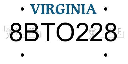 8BTO228 Virginia License Plate